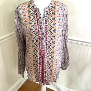 Nicky‎ Hilton X Tolani Lavender Floral Blouse 100% Silk Boho Women Size M